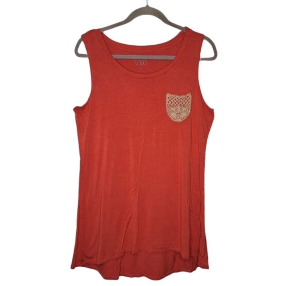 LOGO by Lori Goldstein Rust Red Sleeveless Tank with Crochet Pocket